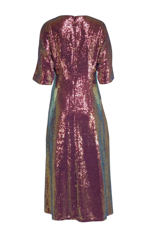 Lapointe - Pink-Gold Iridescent Sequin Ruched Side Dress Sz 8