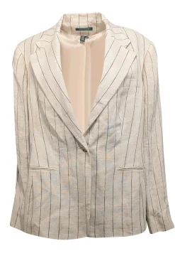 Lauren Ralph Lauren - Beige & Black Striped Linen Blazer Sz 18