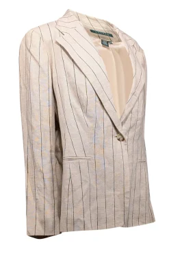 Lauren Ralph Lauren - Beige & Black Striped Linen Blazer Sz 18