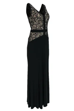 Lauren Ralph Lauren - Black Sleeveless "Holiday" Gown w/ Lace Bodice & Nude Underlay Sz 4