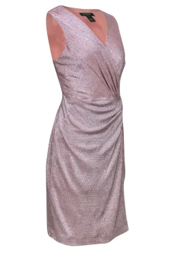 Lauren Ralph Lauren - Blush Sparkly Sleeveless Sheath Dress w/ Knotted Waist Sz 14P