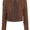 Lauren Ralph Lauren - Brown Suede Open Front Cropped Jacket w/ Stitched Trim Sz 6