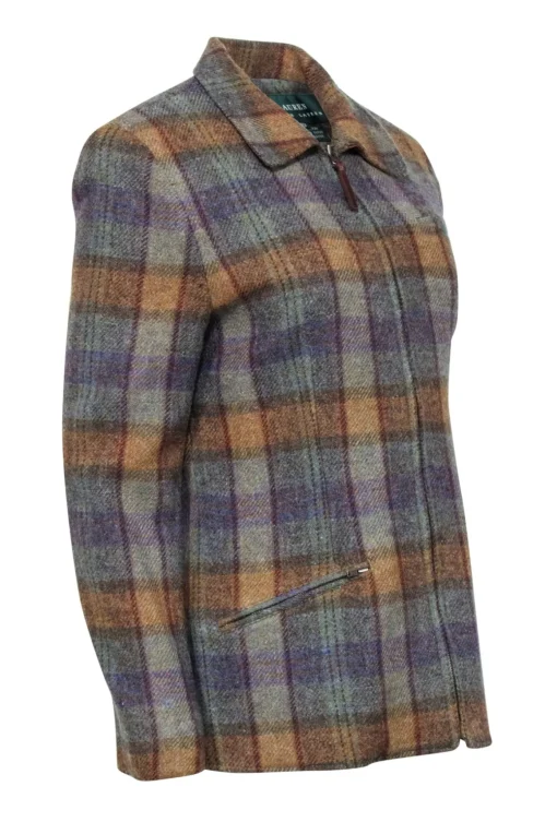 Lauren Ralph Lauren - Grey, Green, & Purple Plaid Zipper Jacket Sz 10