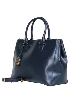 Lauren Ralph Lauren - Leather Navy Double Handle Tote Bag
