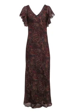 Lauren Ralph Lauren - Maroon, Teal & Tan Paisley Print Sleeveless Maxi Dress Sz 10