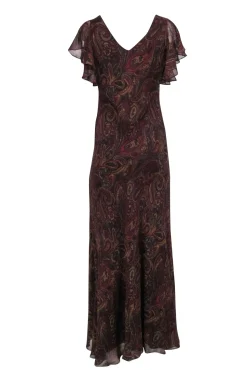 Lauren Ralph Lauren - Maroon, Teal & Tan Paisley Print Sleeveless Maxi Dress Sz 10