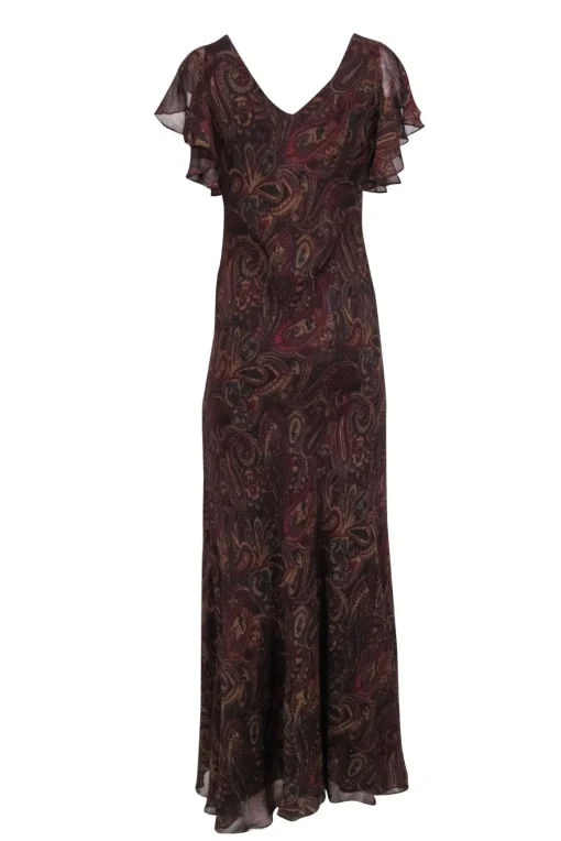 Lauren Ralph Lauren - Maroon, Teal & Tan Paisley Print Sleeveless Maxi Dress Sz 10