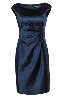 Lauren Ralph Lauren - Purpleish Navy Satin Pleated Sheath Dress Sz 4