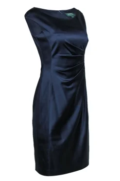 Lauren Ralph Lauren - Purpleish Navy Satin Pleated Sheath Dress Sz 4