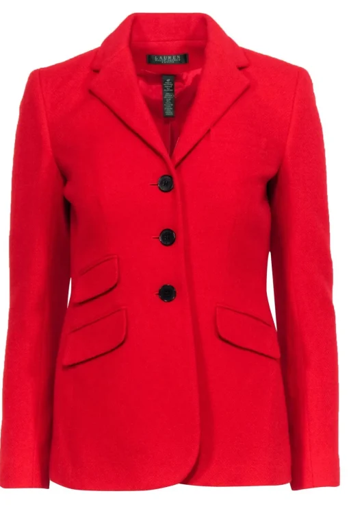 Lauren Ralph Lauren - Red Wool Blend Three-Button Blazer Sz 4P
