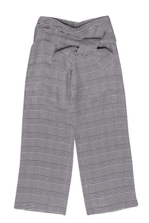 Layeur - Black & White Herringbone Print Wide Leg Trousers Sz XL