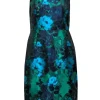 Leifsdottir - Green, Blue & Purple Floral Satin Sheath Dress w/ Lace Trim Sz 10