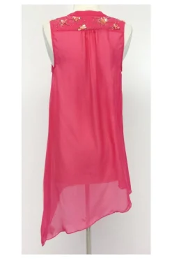 Leifsdottir - Pink Beaded Silk Sleeveless Asymmetrical Blouse Sz 2