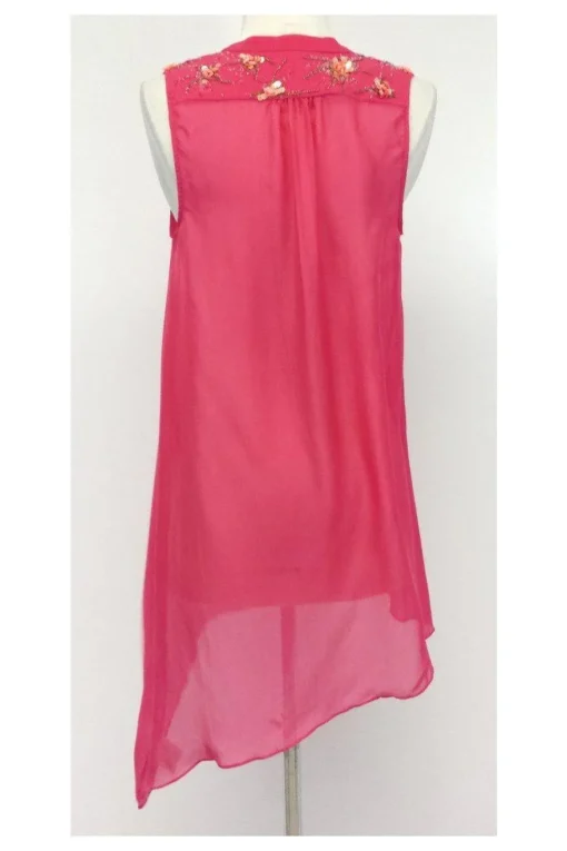 Leifsdottir - Pink Beaded Silk Sleeveless Asymmetrical Blouse Sz 2