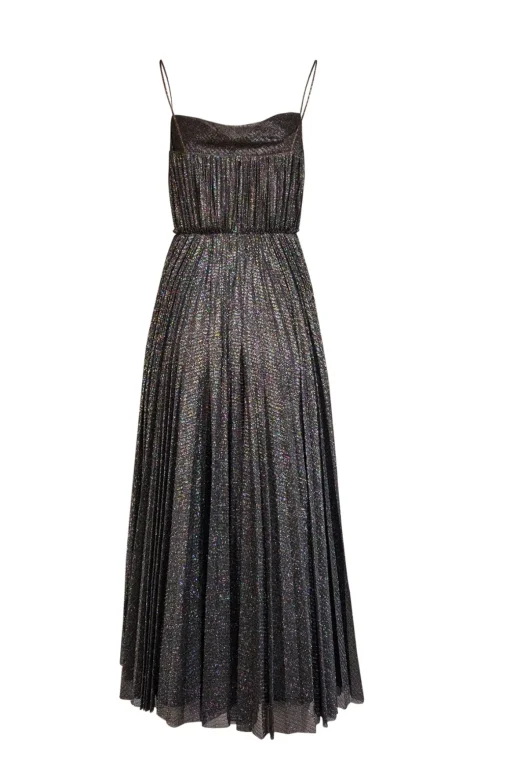 Lela Rose - Black & Silver Metallic Pleated Formal Dress Sz 6
