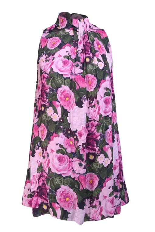 Lela Rose - Pink, Purple, & Black Floral Print Sleeveless Mock Neck Blouse Sz 6