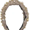 Lele Sadoughi - Brown Tweed Top Knot Headband Embellished w/ Rhinestones & Pearls