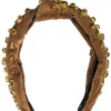 Lele Sadoughi - Brown Velour Knot Front Headband w/ Jewel Embellishments