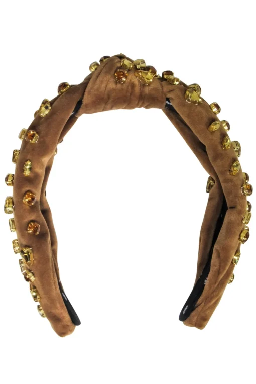 Lele Sadoughi - Brown Velour Knot Front Headband w/ Jewel Embellishments