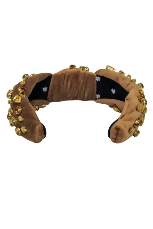Lele Sadoughi - Brown Velour Knot Front Headband w/ Jewel Embellishments