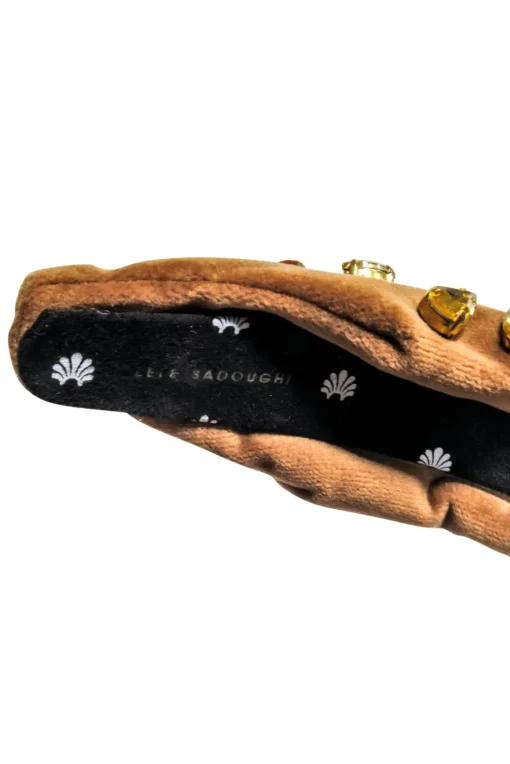Lele Sadoughi - Brown Velour Knot Front Headband w/ Jewel Embellishments