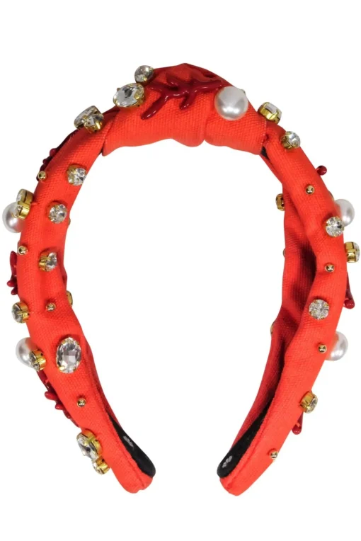 Lele Sadoughi - Orange Knot Front Jewel, Pearl, and Red Coral Embellished Headband