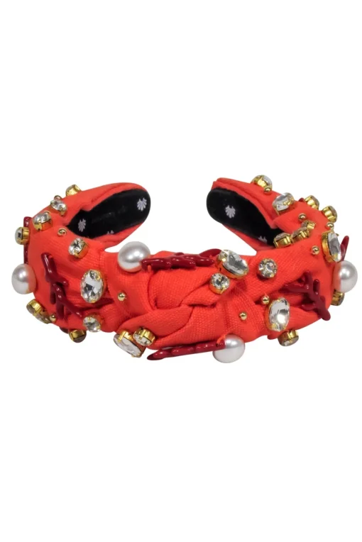 Lele Sadoughi - Orange Knot Front Jewel, Pearl, and Red Coral Embellished Headband