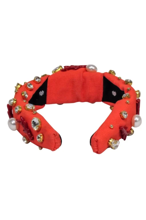 Lele Sadoughi - Orange Knot Front Jewel, Pearl, and Red Coral Embellished Headband