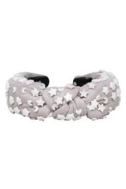 Lele Sadoughi - Taupe Canvas Top Knot Headband Embellished w/ Moons & Stars