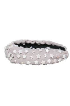 Lele Sadoughi - Taupe Canvas Top Knot Headband Embellished w/ Moons & Stars