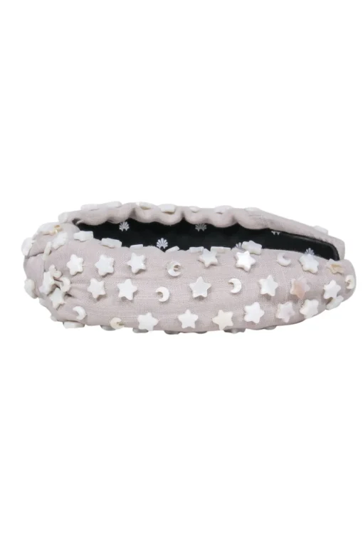 Lele Sadoughi - Taupe Canvas Top Knot Headband Embellished w/ Moons & Stars