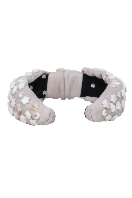 Lele Sadoughi - Taupe Canvas Top Knot Headband Embellished w/ Moons & Stars