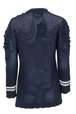 Les Copains - Navy Knit Sweater w/ Textured Sleeves Sz 8