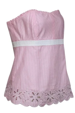 Lilly Pulitzer - Baby Pink Strapless Striped Cotton Top w/ Eyelet Trim Sz 10