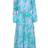 Lilly Pulitzer - Blue & Neon Pink Tropical Print Button-Front Maxi Dress Sz 2