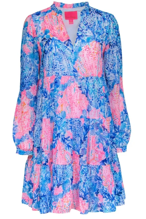 Lilly Pulitzer - Blue & Pink Shell Print Long Sleeve Sz 6
