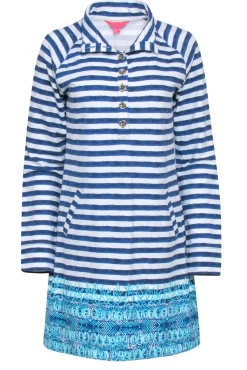 Lilly Pulitzer - Blue & White Stripe Long Sleeve Dress Sz M