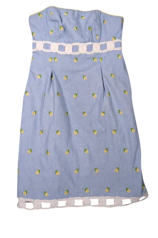 Lilly Pulitzer - Blue & White Striped Strapless Dress w/ Lemon Embroidery Sz 2