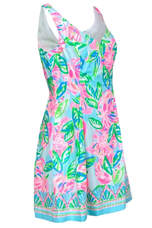 Lilly Pulitzer - Blue, Green & Pink Floral Print A-Line "Linett" Dress Sz 8
