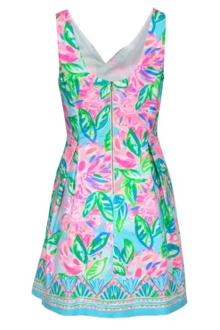Lilly Pulitzer - Blue, Green & Pink Floral Print A-Line 