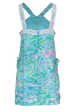 Lilly Pulitzer - Blue, Green, & Pink Tropical Print Romper w/ Lace Trim Sz 12