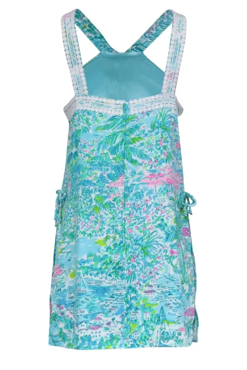 Lilly Pulitzer - Blue, Green, & Pink Tropical Print Romper w/ Lace Trim Sz 12