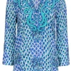 Lilly Pulitzer - Blue Printed Peasant Blouse w/ Sequins Sz XS