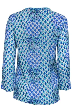 Lilly Pulitzer - Blue Printed Peasant Blouse w/ Sequins Sz XS
