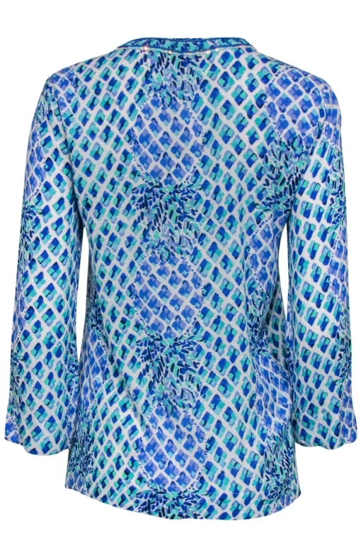 Lilly Pulitzer - Blue Printed Peasant Blouse w/ Sequins Sz XS