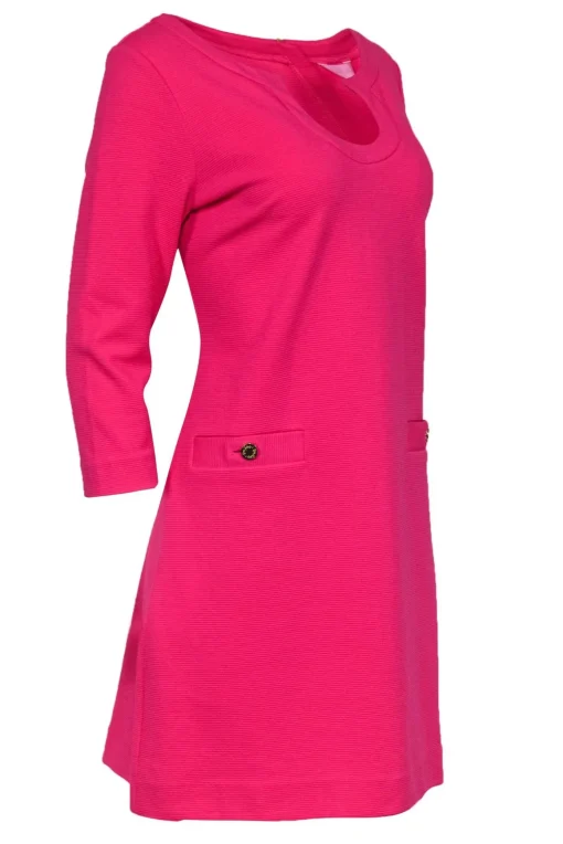 Lilly Pulitzer - Bright Hot Pink Ribbed Cropped-Sleeve Dress Sz L