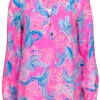 Lilly Pulitzer - Bright Pink & Blue Floral Silk Peasant Blouse Sz XS