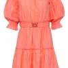 Lilly Pulitzer - Coral Cotton Off-the-Shoulder Belted Dress Sz S