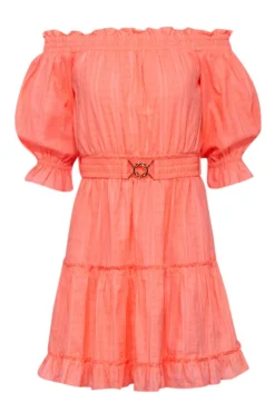 Lilly Pulitzer - Coral Cotton Off-the-Shoulder Belted Dress Sz S