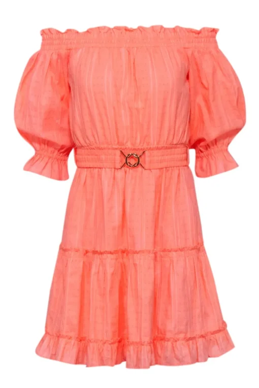 Lilly Pulitzer - Coral Cotton Off-the-Shoulder Belted Dress Sz S